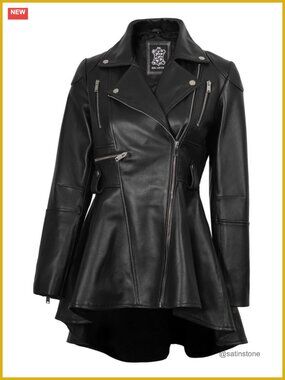 Genuine Lambskin Leather Peplum Asymmetrical Jacket